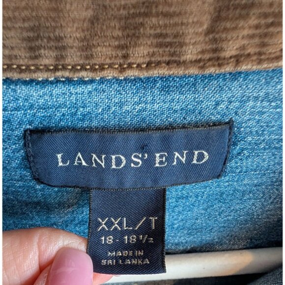 VTG Lands End Womens Blue Denim Chore Barn Shirt Corduroy Collar XXL Tall - Picture 8 of 11